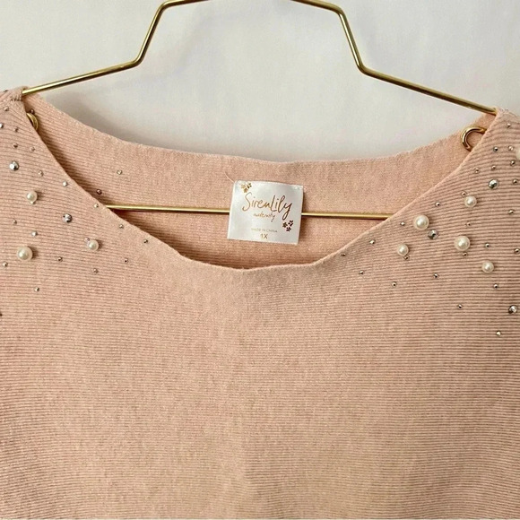 Siren Lily Maternity Jewel Sweater Plus Size 1X Cream Batwing Sleeve - Picture 3 of 8